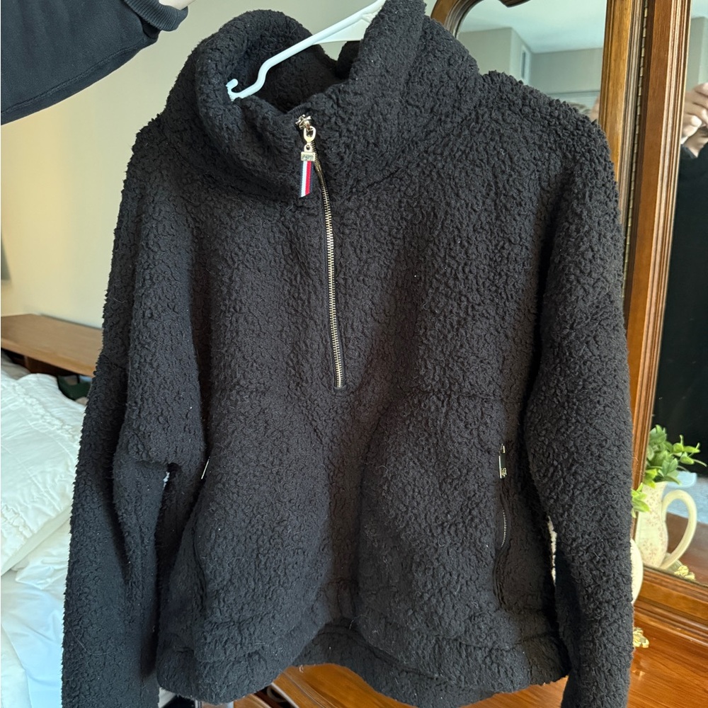 Tommy Cozy Black Sherpa Half-Zip Pullover